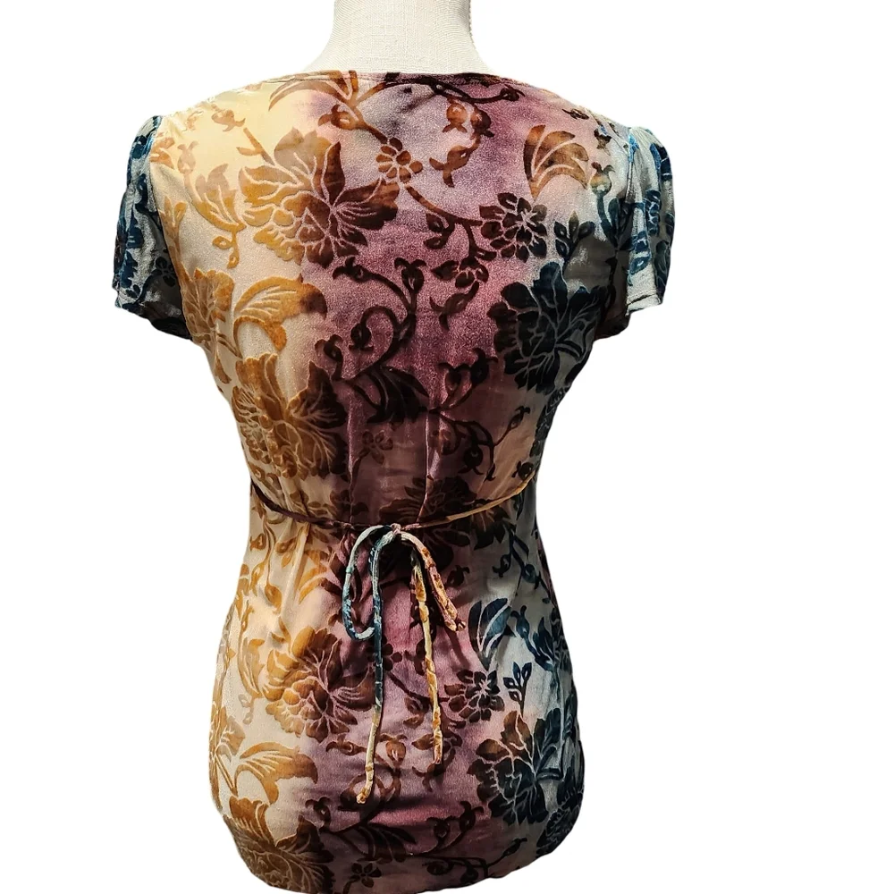 Y2K Velvet Burnout Babydoll Top Womens Small Multicolor Ombre Fairy Whimsigoth - Picture 5 of 11